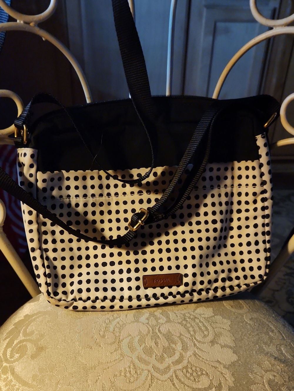 Fossil Polka Dot Crossbody Bag - Black and White